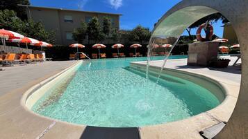 Piscina all'aperto, lettini