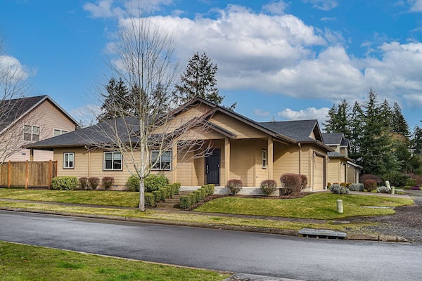 Main entrance. Home is on a corner lot.