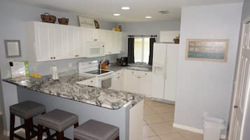 Fridge, microwave, coffee/tea maker, toaster