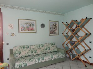 TV, DVD-spiller, bøker og stereoanlegg