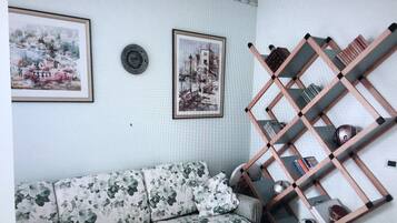 TV, lettore DVD, libri, impianto stereo