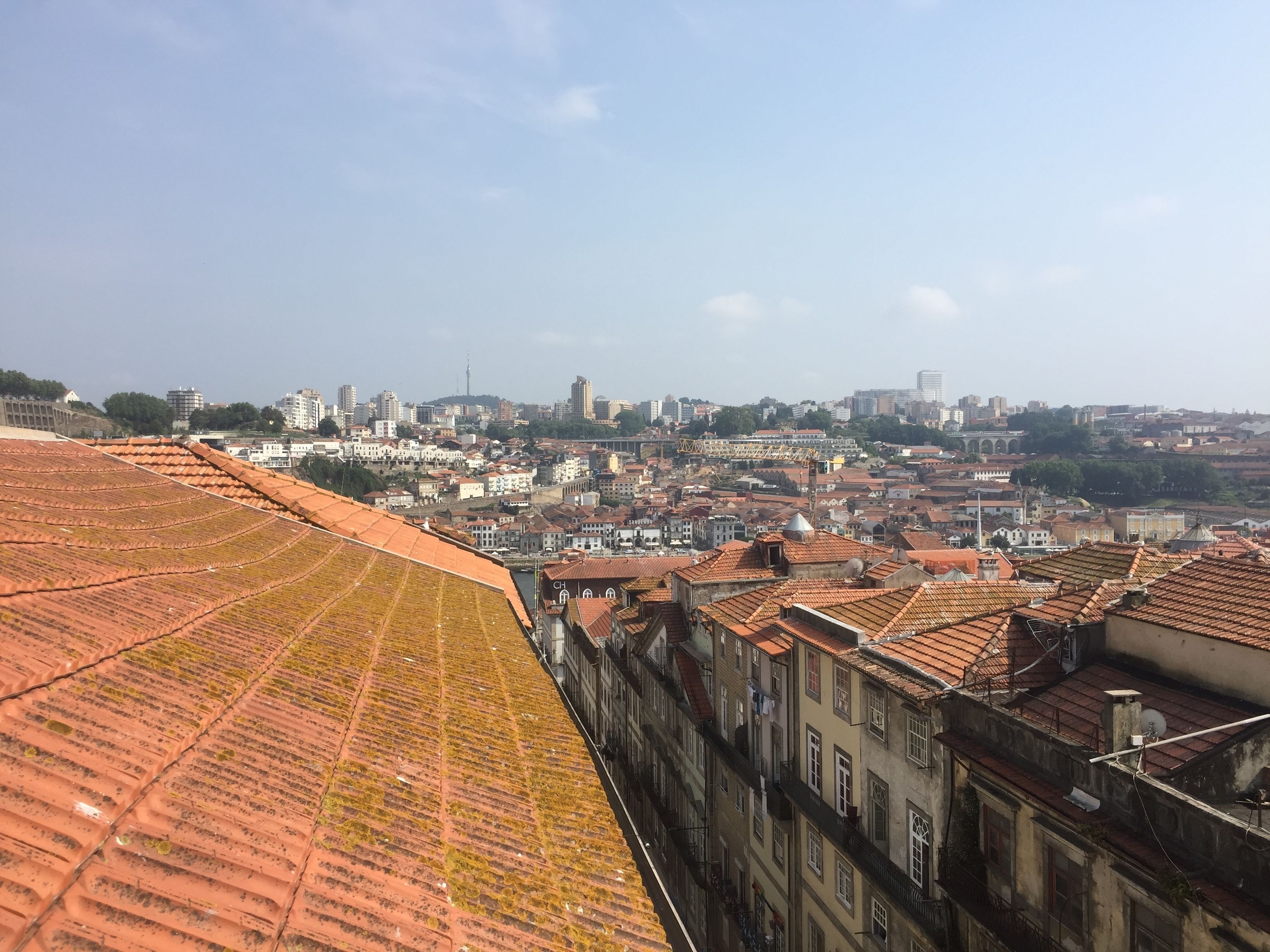Un paisaje urbano con tejados de tejas rojizas y una mezcla de edificios históricos y modernos.