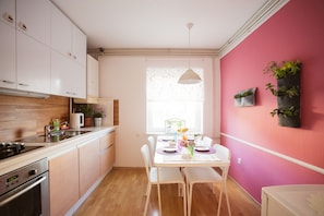 Family Apartment, Multiple Beds, City View | Private kitchen