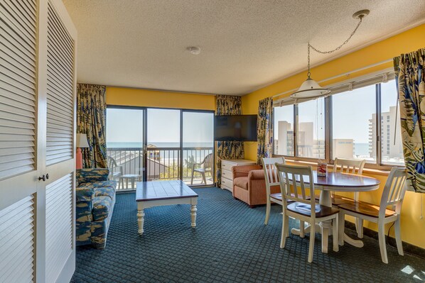 TV - Oceanfront views pool sleeps eight steps to the beach daily rentals welcome (Myrtle Beach)