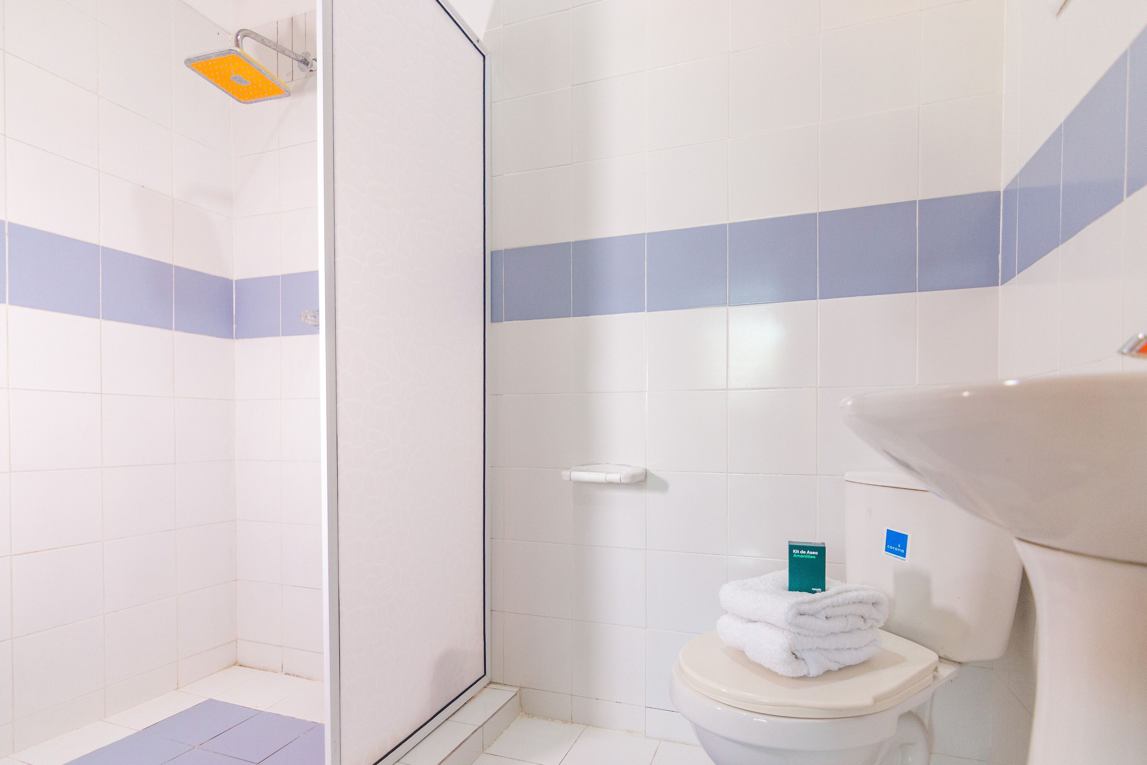 shower, towels, soap, shampoo