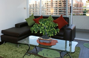 Standard Apartment, 1 Queen Bed, City View | Living area | LCD TV, fireplace - Aparthotel Braman (Santiago)