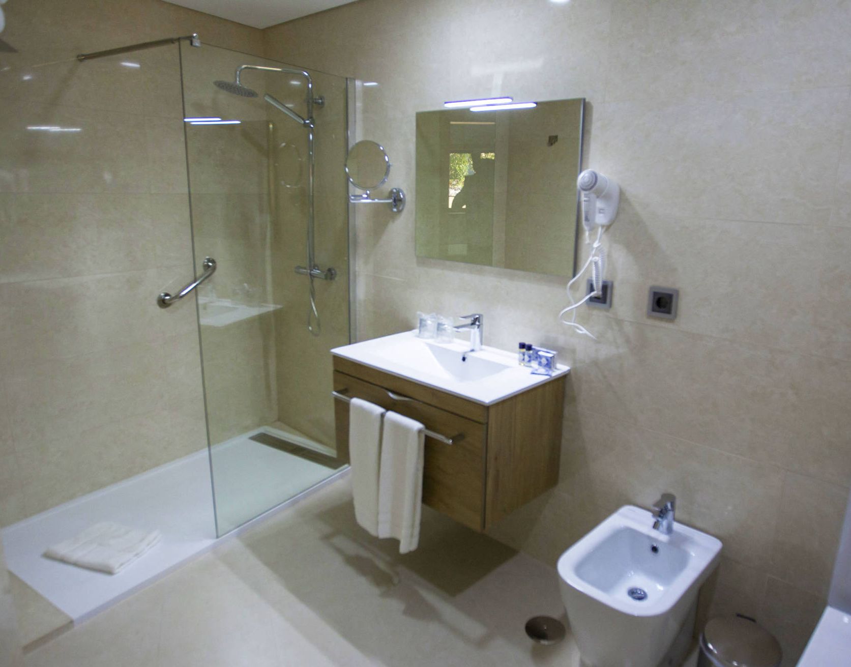 free toiletries, hair dryer, towels, soap