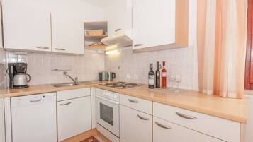 Fridge, oven, dishwasher, coffee/tea maker