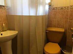 Shower, rainfall showerhead, free toiletries, hair dryer - Bed and Breakfast Tomás Moro (Santiago)