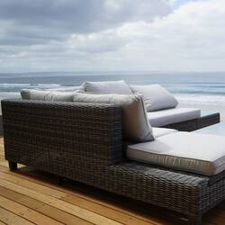 On the beach, sun loungers, beach towels