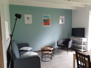 Televisión, mesa de ping pong, libros