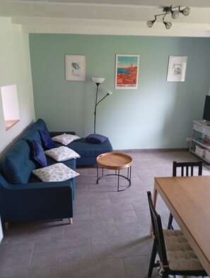 Televisión, mesa de ping pong, libros