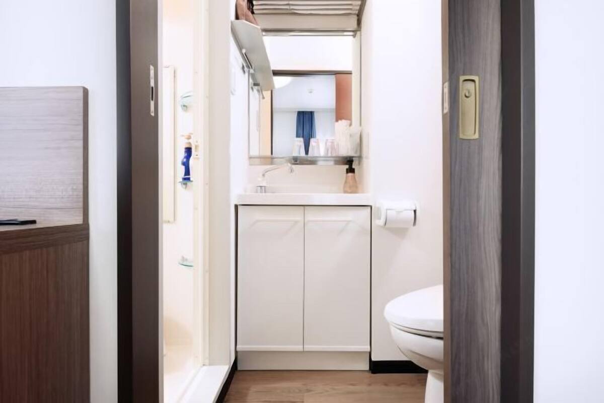 Combined shower/bathtub, free toiletries, hair dryer, slippers