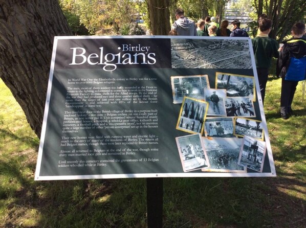 A historical sign about the Belgian refugees in Birtley during World War One, with photographs and text. - Birtley's Amethyst, 3 Bedroom Apt ,sleeps 6 Guest (Chester-le-Street)