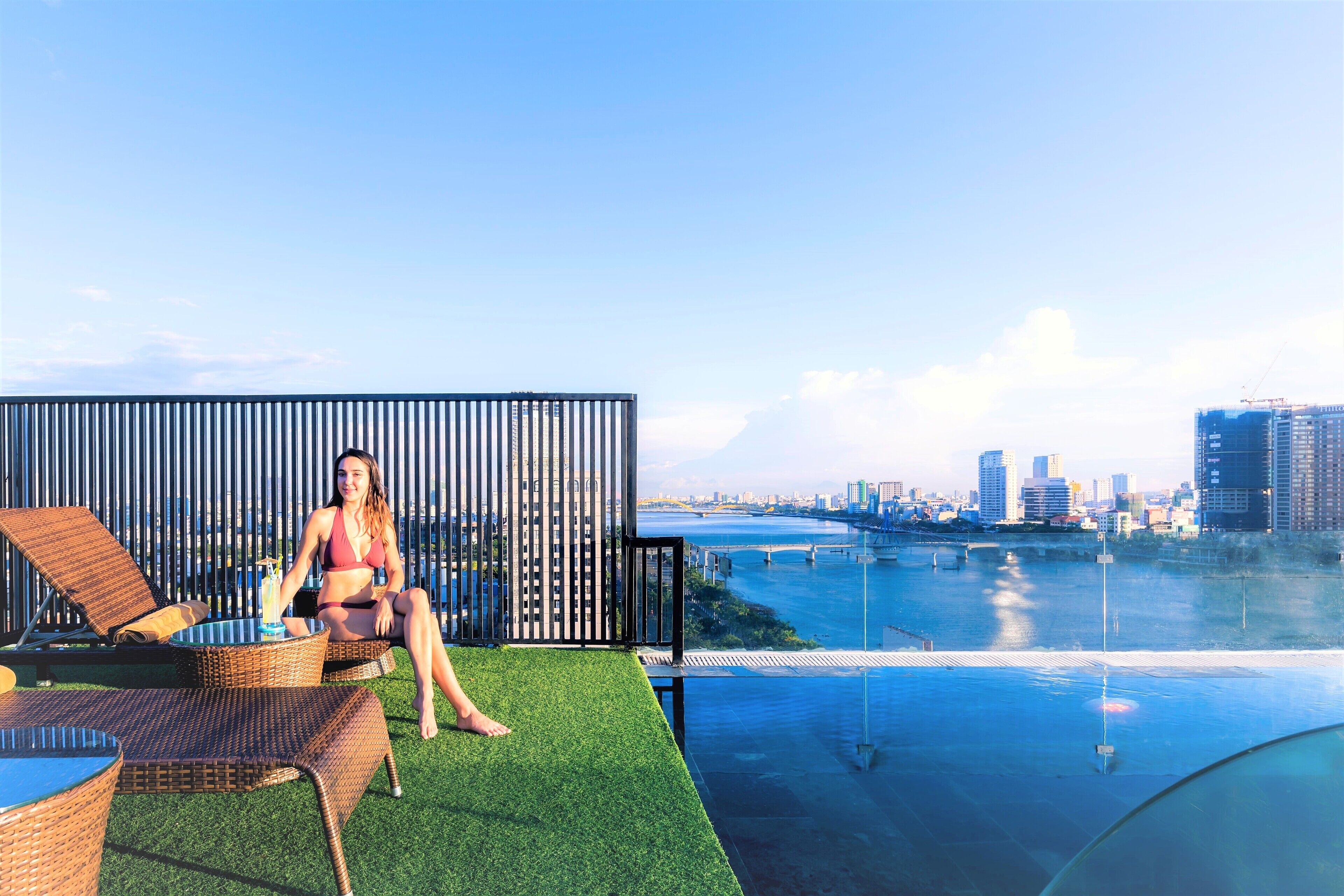 outdoor pool, pool loungers