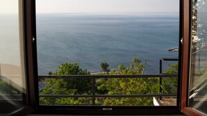 A view from a window overlooking a body of water, with greenery and a clear sky. - Beautiful villa, stunning views, great location (Kranevo)