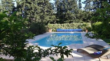 AuĂenpool, beheizter Pool, LiegestĂŒhle