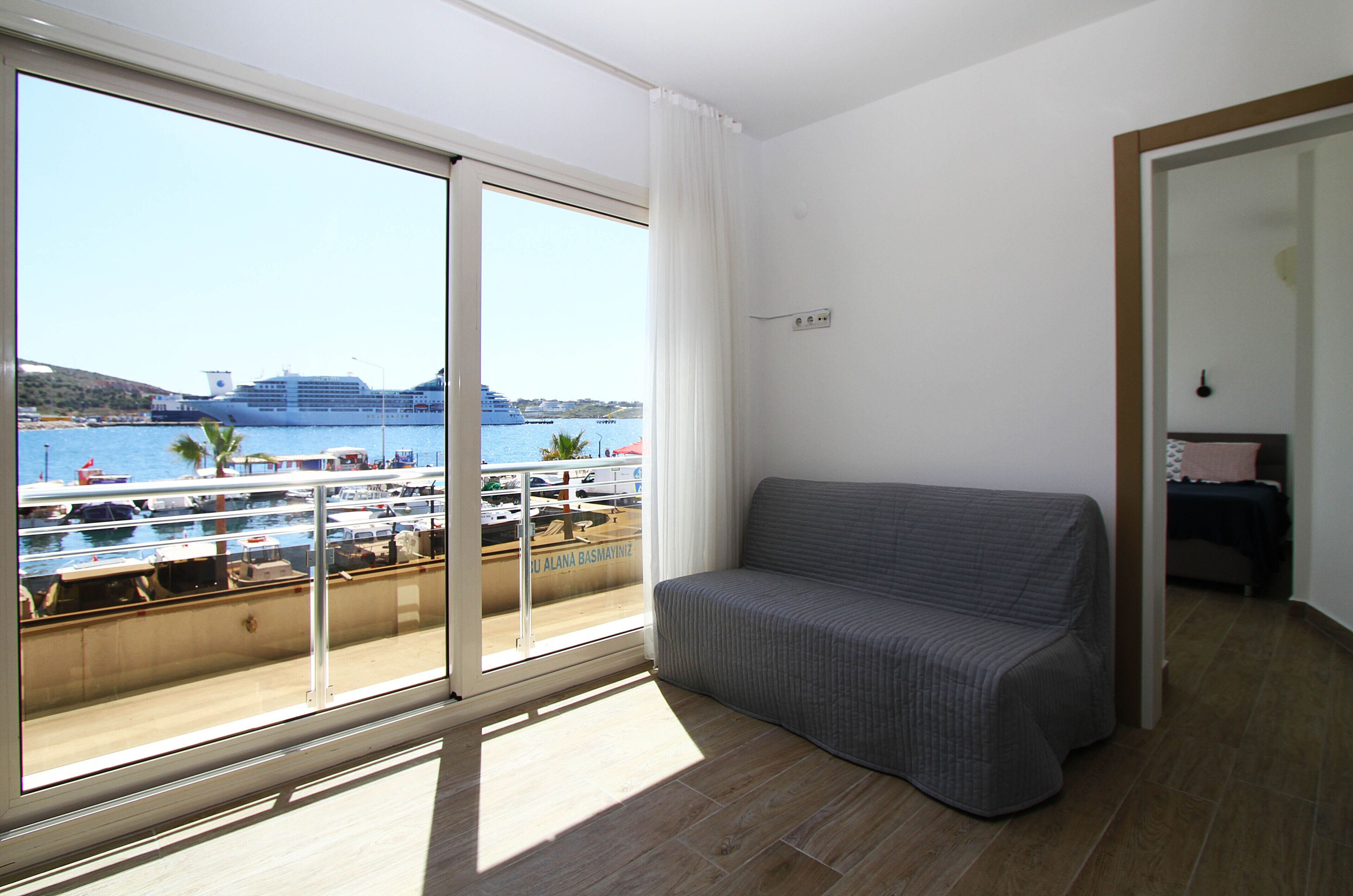 classic apartment, 1 double bed with sofa bed, sea view | living area | 43-inch smart tv with satellite channels, tv