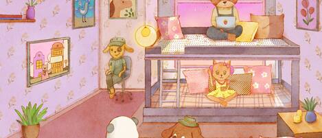 1 habitación, decoración personalizada, muebles diferentes y escritorio