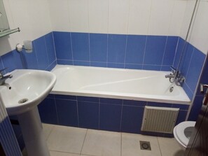 Bathtub, bidet, towels