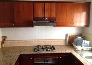 Fridge, oven, stovetop, cookware/dishes/utensils