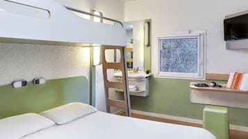 Desk, blackout curtains, free cots/infant beds, free WiFi