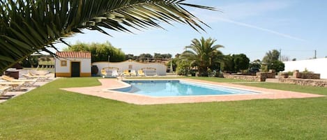 Outdoor pool, sun loungers