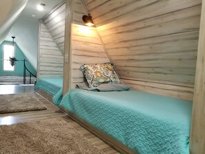 2 bedrooms, memory-foam beds, desk, iron/ironing board
