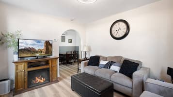 Smart TV, chimenea, reproductor de DVD