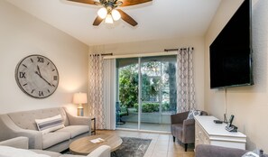 Smart TV, DVD player, ping pong, books