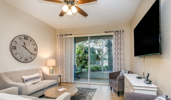 Smart TV, DVD player, table tennis, books