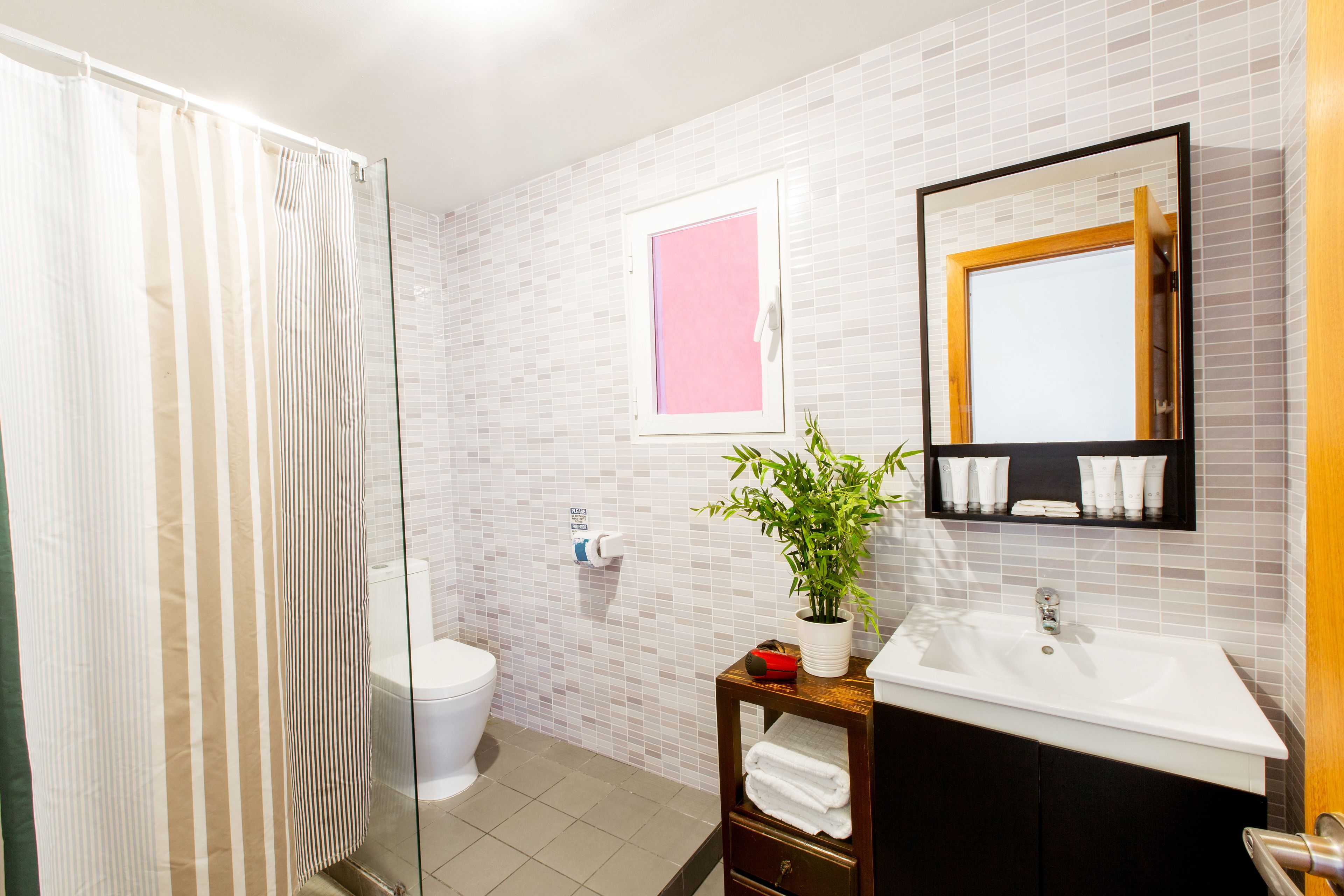 shower, free toiletries, hair dryer, towels