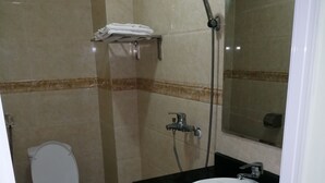Un bany amb vàter, un rentapeus i una dutxera.