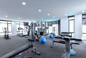 Work out in comfort with treadmills, weight machines, and free weights.