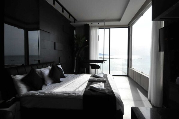 Estudio Deluxe, balcón, vistas al mar (Room No 5) | Cortinas opacas y wifi gratis