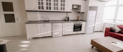 Apartment, 2 Bedrooms | Private kitchen | Full-size fridge, microwave, oven, stovetop