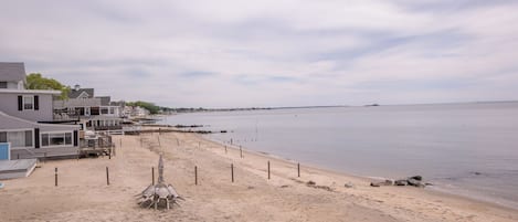 On the beach, sun loungers