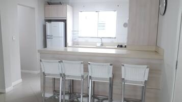Fridge, microwave, stovetop, electric kettle
