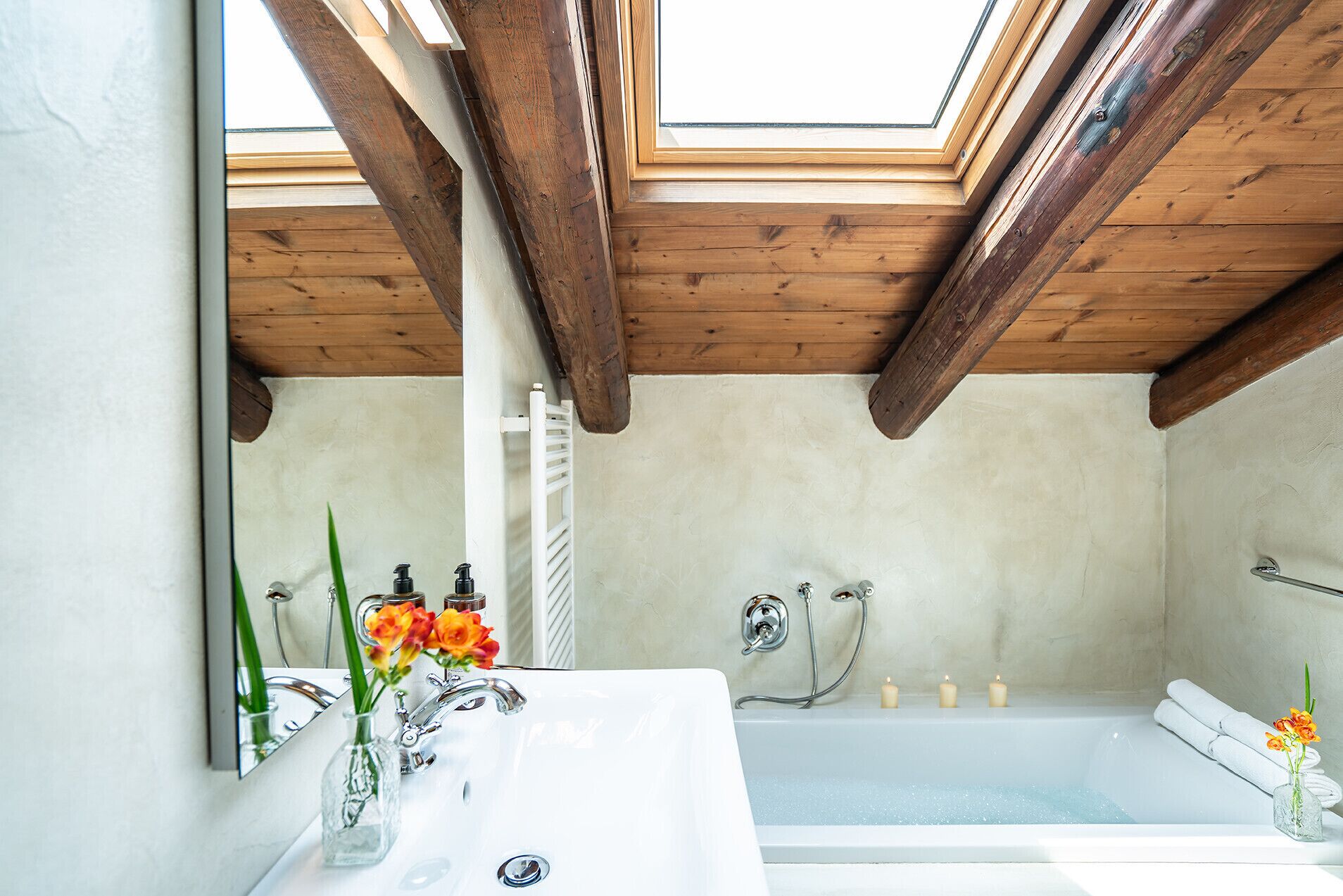 Separate tub and shower, hair dryer
