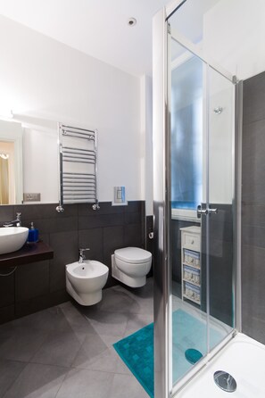 Dusche, Haartrockner, Bidet, Handtücher