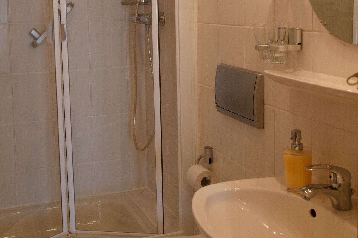 Bathroom | Hair dryer, towels, soap, shampoo