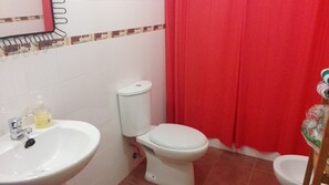 Hair dryer, towels, toilet paper