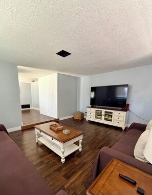 Smart TV, fireplace, toys