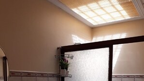A bathroom with a shower, a sink, and a mirror. - Private Apartment House 2 Bedroom 5 mins SJO Airport Furnished Spacious Kitchen (Alajuela)