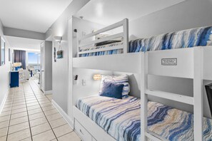 1 bedroom, desk, iron/ironing board, travel crib