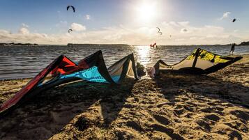 On the beach, beach towels