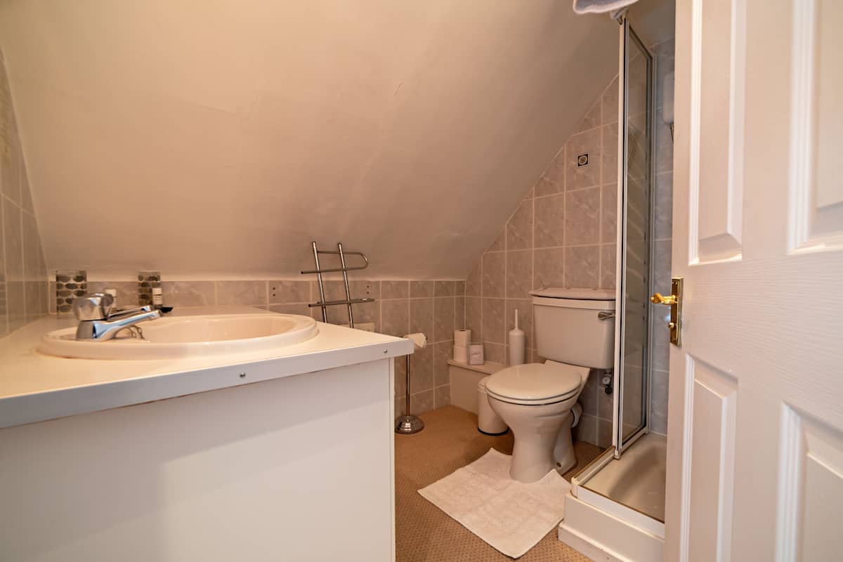 standard king room | bathroom | eco-friendly toiletries, hair dryer, towels, soap