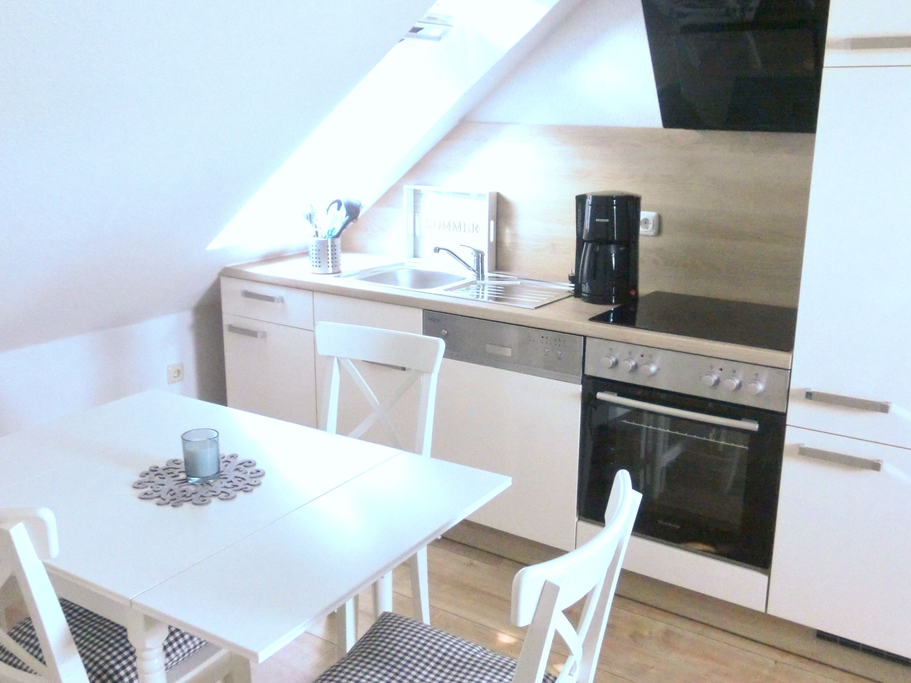 Fridge, dishwasher, coffee/tea maker, electric kettle