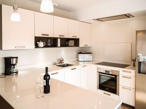 Fridge, microwave, oven, dishwasher