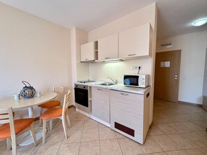 Fridge, microwave, oven, electric kettle